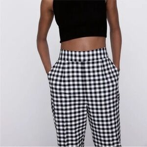 Zara High-Waisted Gingham Check Trousers